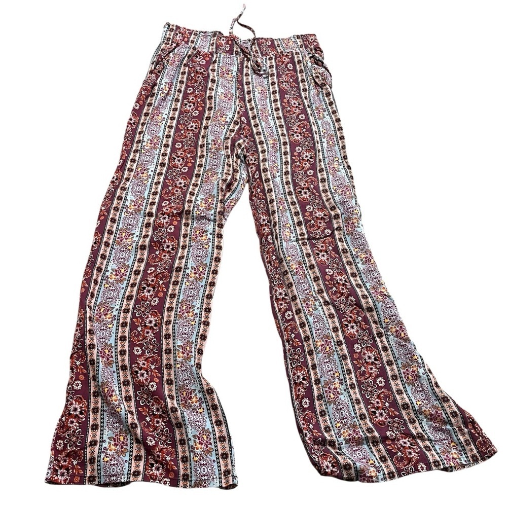 Stunning Floral Striped Wide-Leg Pants Joe B Size Large Fall Boho Hippie Yoga